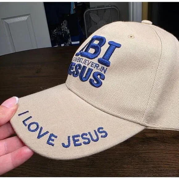 FBI Firm Believer In Jesus Beige Adjustable Baseball Cap Embroidered I Love Jesu - Picture 4 of 9